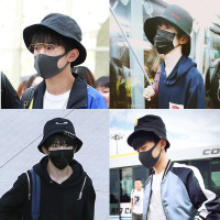 渔夫帽男易烊千玺同款黑色盆帽子女潮人百搭原宿可折叠遮阳帽夏天