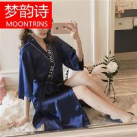 MOONRINS梦韵诗古典和服系带美女浴袍家居服夏短袖真丝睡衣女款性感睡袍单件睡裙