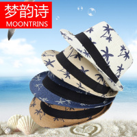 MOONRINS梦韵诗遮阳草帽情侣透气网面沙滩太阳帽椰树图案男女防晒韩版爵士礼帽子