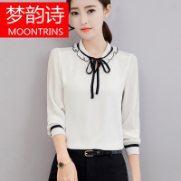 MOONRINS梦韵诗2018春季新款木耳边蝴蝶结大码上衣韩范打底显瘦雪纺衬衫女装衬衣