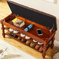 美式口换鞋凳 实木雕花鞋架试鞋柜 玄关穿鞋凳多功能沙发储物凳