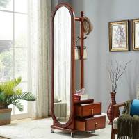 美式穿衣镜全身旋转落地镜全实木家用多功能收纳试衣镜衣帽架柜子
