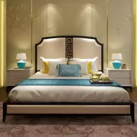 新中式实木床布艺双人床现代中式禅意1.8米婚床酒店民宿床定制