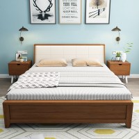 北欧实木床双人床主卧家具单人床1.5m1.8米床现代简约软包软靠床