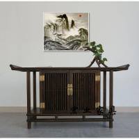 老榆木新中式玄关柜翘台禅意家具全实木条案厅隔断供桌胡桃木色