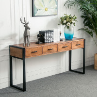 美式复古玄关桌 做旧实木书桌墙边长条窄桌 铁艺玄关台抽屉桌案台