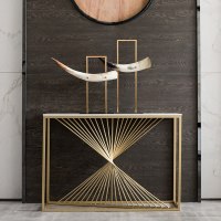 简约玄关台大理石靠墙长条桌轻奢金色走廊过道酒店不锈钢条案隔断