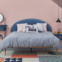 北欧双人床简约铁艺床1.8米1.5米软包靠背黄铜色金属公主儿童床