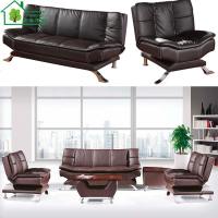 真皮皮艺沙发三人位办公皮沙发多功能沙发床折叠简约欧式接待沙发