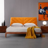 北欧实木床 双人床现代简约卧室1.5 1.8米ins风皮艺软包实木床