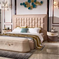 意式轻奢皮艺床简约后现代港式芬迪双人床1.8m样板房宾利家具