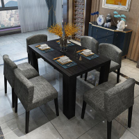 现代简约北欧餐桌椅组合 咖啡厅西餐桌 黑色胡桃木实木纹餐台饭桌