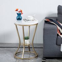 北欧客厅沙发边几现代圆形大理石卧室床头柜小桌子迷你阳台小茶几