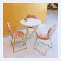 北欧钢化玻璃边几茶几角几ins奶茶甜品店休闲桌椅组合现代小圆桌