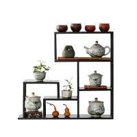 铁艺博古架多宝阁小型简约茶室置物展示架紫砂壶茶具古董摆件架子