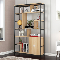 博古架简约现代客厅书柜钢木书架花架铁艺收纳架简易储物架博古架