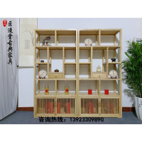 新中式博古架白蜡木简约茶叶架茶室展示架禅意书架实木置物多宝阁