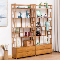 楠竹中式博古架茶叶茶具茶室展示柜实木古董架多宝阁收纳置物架子