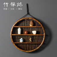 竹禅迹|粽叶竹小博古架 壁挂式挂墙上多宝阁茶具收纳摆件茶壶架子