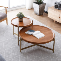 木作 北欧组合茶几不锈钢电镀轻奢客厅圆形简约小户型边几