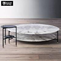 意式轻奢大理石双层茶几五金圆小户型客厅不锈钢北欧现代简约边几
