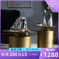 北欧轻奢金色圆形茶几组合现代简约客厅小茶台黑色金属沙发边角几
