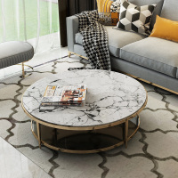 后现代轻奢茶几大理石面客厅茶几电视柜组合套装不锈钢圆形北欧