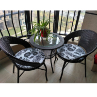 藤椅茶几凳子组合阳台客厅藤编织休闲单人椅简约玻璃藤条小茶桌子