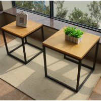 铁艺方桌复古实木茶几沙发边几小方桌做旧角几咖啡桌简约架