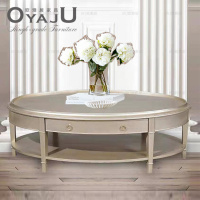 美式轻奢香槟色客厅茶几边几组合新古典简约椭圆形咖啡桌角几