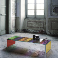 现代简约彩虹透明亚克力炫彩有机玻璃彩色长条桌子客厅茶几可定制