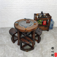老船木茶台中式仿古户外阳台小型茶桌椅组合实木圆桌客厅精品茶几