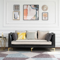美式乡村布艺客厅组合小户型简约拆洗三人现代黑色轻奢真皮沙发