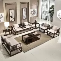 新中式沙发现代简约实木禅意布艺沙发组合酒店别墅大户型客厅家具