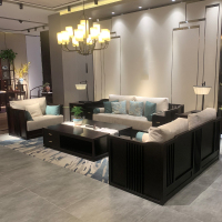 新中式沙发组合简约现代中式实木布艺沙发会所办公室酒店禅意家具