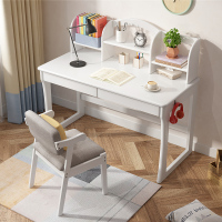 尋木匠北欧实木书桌白色简约办公桌儿童学生写字桌电脑桌带书架家用卧室
