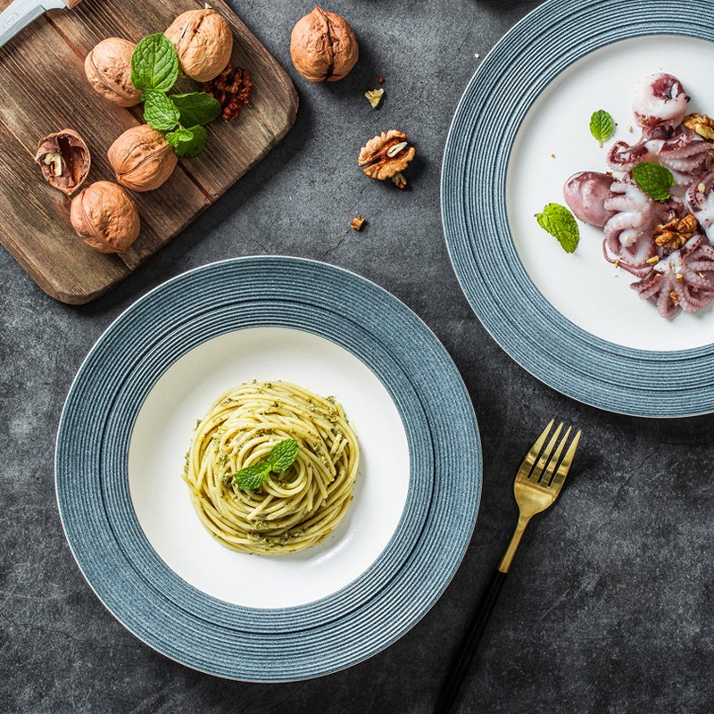 西餐意面盘创意陶瓷草帽盘家用汤盘意粉盘深盘雪花釉早餐盘牛排盘