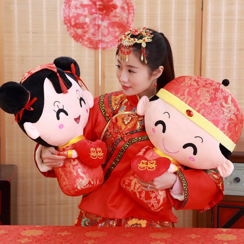 创意婚庆压床布娃娃一对毛绒玩具喜婚房玩偶公仔定制结婚礼物抱枕