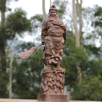 沉香木雕关公佛像摆件 关羽像红木雕刻工艺品 实木质招财武财神爷