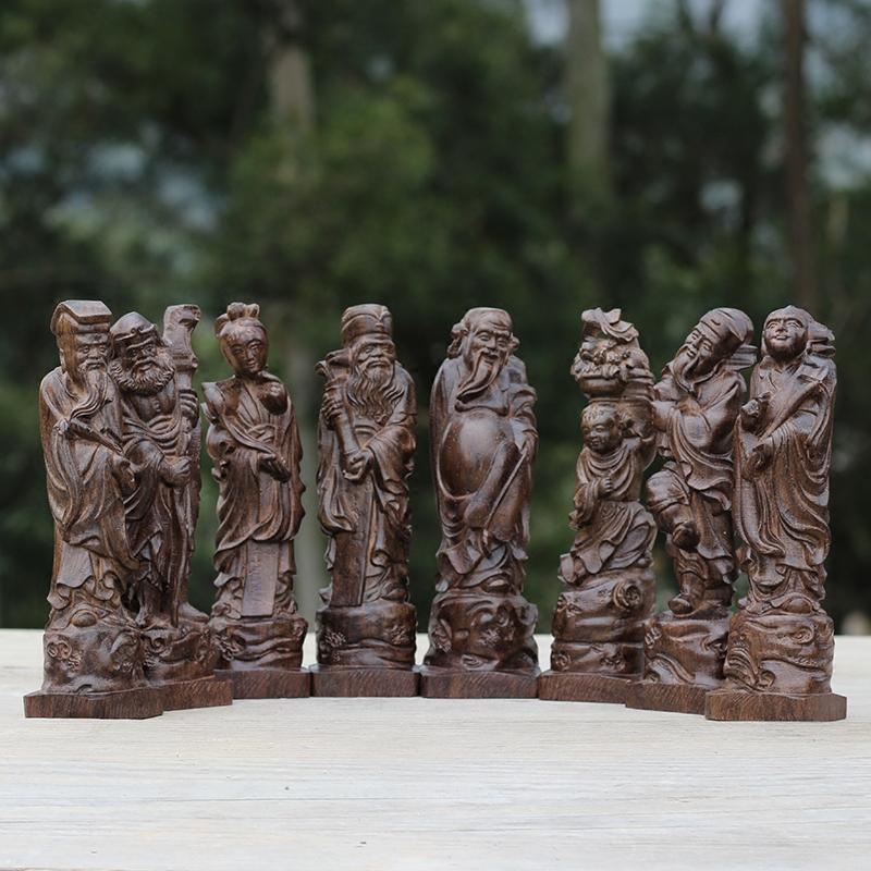 越南天然沉香木木雕八仙过海摆件 整套实木雕刻吕洞宾工艺品礼品