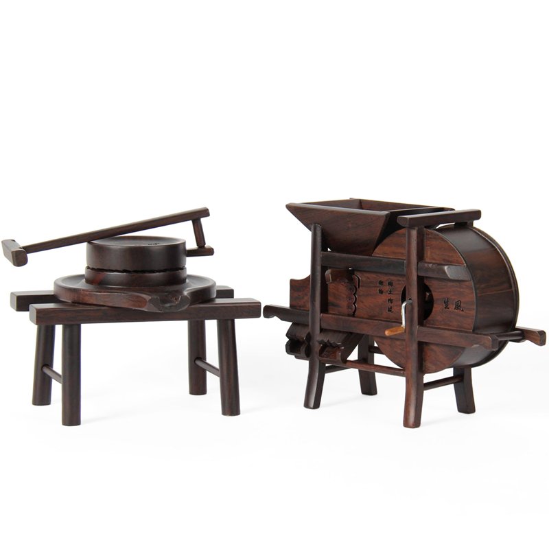 红木微缩家具模型 微型工艺品风水摆件 实木雕刻风车五谷丰登