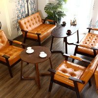尋木匠甜品店奶茶店西餐厅咖啡厅单人双人卡座洽谈桌椅组合网红皮质沙发