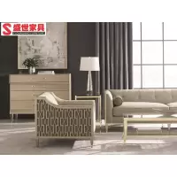 尋木匠美式CARA定制家具美式金属脚镂空单人沙发美式实木客厅单人沙发