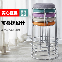 尋木匠可叠放圆凳子家用梳妆软矮凳北欧钢筋布艺餐凳网红金色独铁凳商用