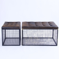 尋木匠欧式复古铁艺换鞋凳实木装饰坐凳酒吧咖啡厅皮凳摆设软装沙发凳子