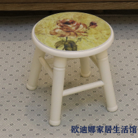 尋木匠美式凳子客厅家用板凳时尚创意小圆凳可爱坐凳欧式实木矮凳