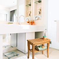 尋木匠浴室凳子洗澡凳加厚防水楠竹实木换鞋凳欧式两层置物凳淋浴房坐凳