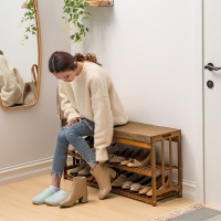 尋木匠楠竹换鞋凳子家用进口软包坐垫创意实木穿鞋架可坐式入户小鞋柜