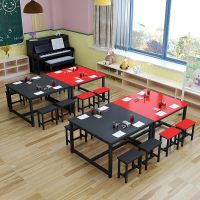 尋木匠小幼儿园补习班彩色单人桌双人课桌椅凳手工绘画美术培训桌椅