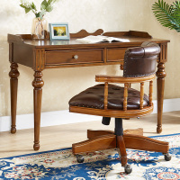 尋木匠欧式家用书房电脑椅美式转椅实木书椅真皮书桌椅老板椅升降办公椅